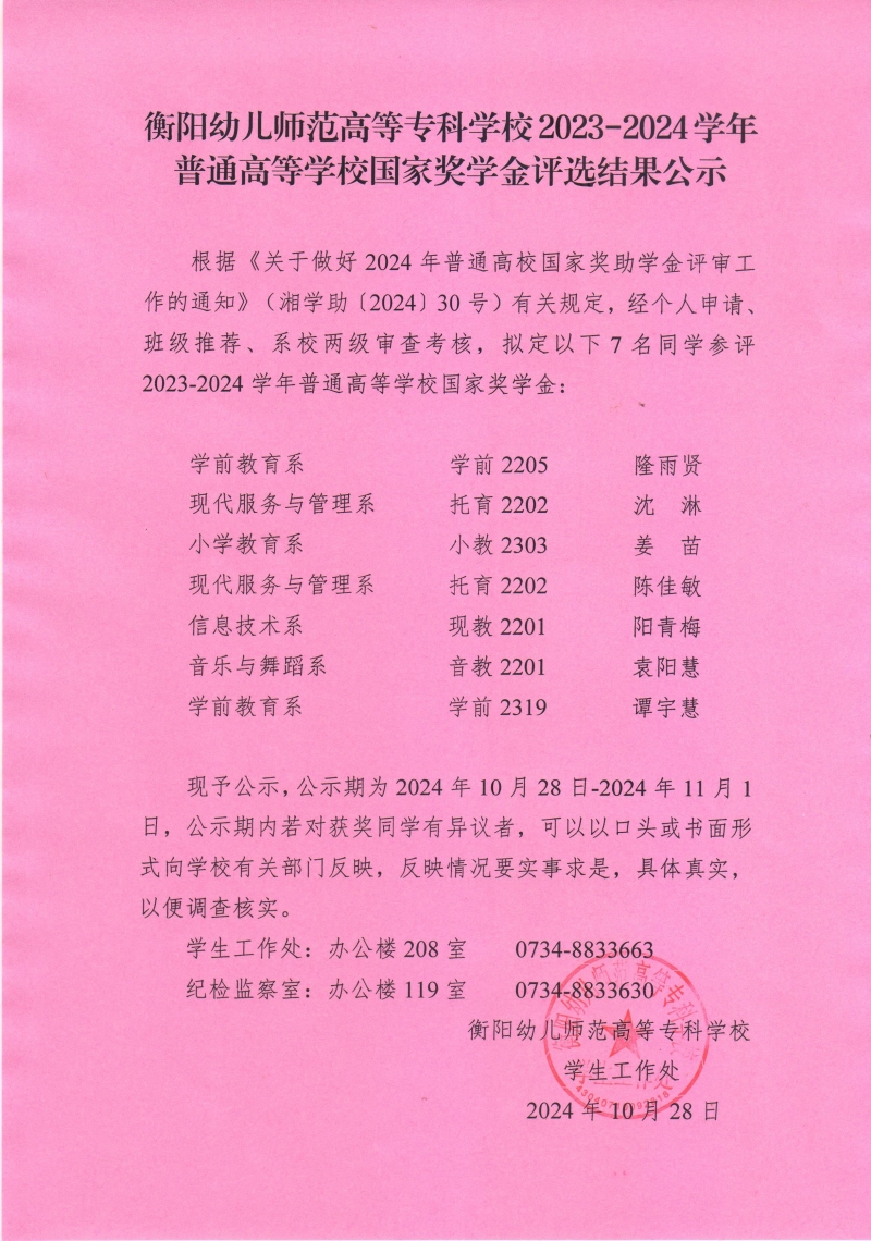 2023-2024学年普通高等学校国家奖学金评选结果公示——衡阳幼儿师范高等专科学校.jpeg